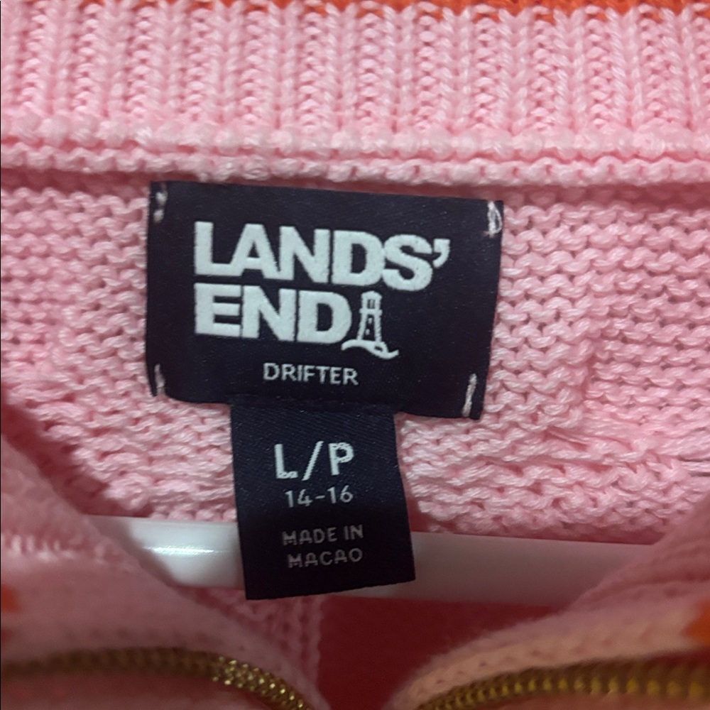 Lands' End Pink and orange Cable Knit Turtleneck Sweater - Picture 2 of 3